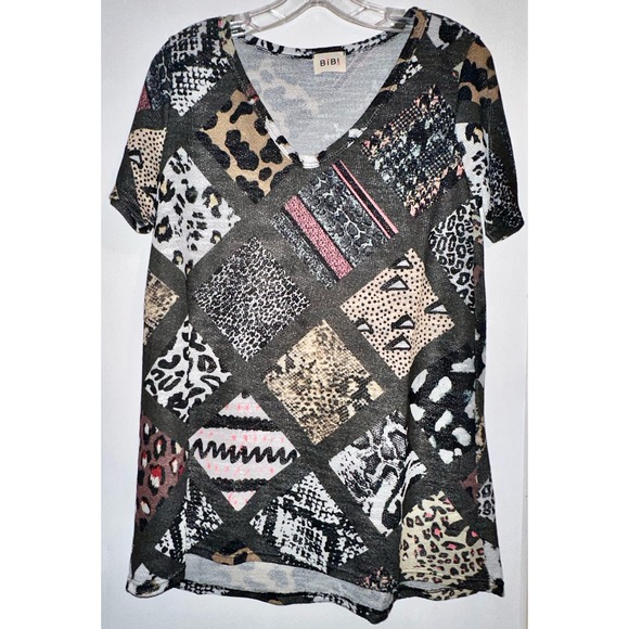 Bibi Mix Multi Print Low Gauge U Neck Top ~ S - Picture 2 of 2